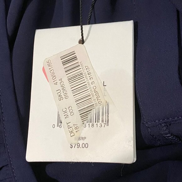 Gibson Latimer Womens Semi Sheer Top L Navy Blue Career Business Office Layering - Picture 9 of 9